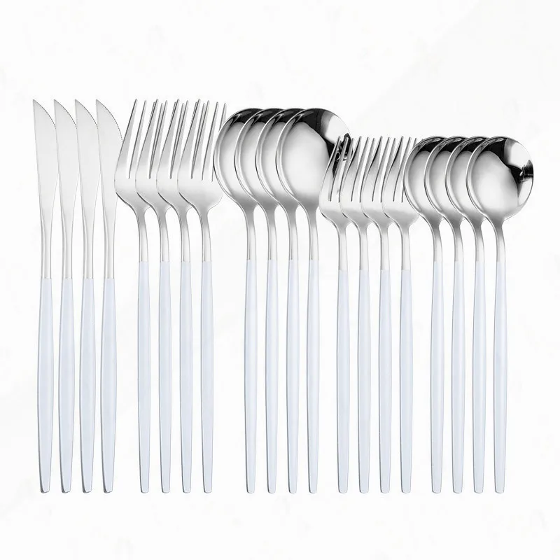 Kitchen Tableware Western Cutlery Set 20 Pieces Stainless Steel Dinnerware Set Spoon Fork Knife Dinner Set White Silver Flatware
Kitchen Tableware Western Cutlery Set 20 Pieces Stainless Steel Dinnerware Set Spoon Fork Knife Dinner Set White Silver Flatware
