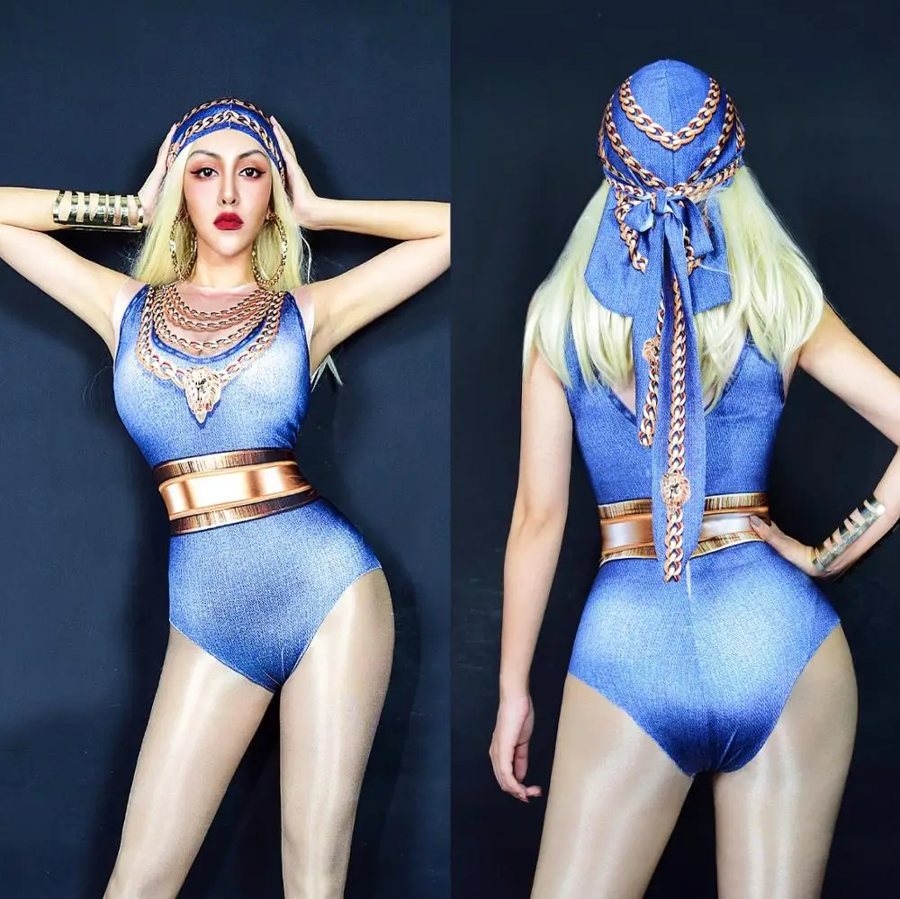 Chains Pattern Sleeveless Blue Bodysuit Headdress Women Dancer Singer Bar Outfit Prom Show Wear Evening Outfit
Chains Pattern Sleeveless Blue Bodysuit Headdress Women Dancer Singer Bar Outfit Prom Show Wear Evening Outfit