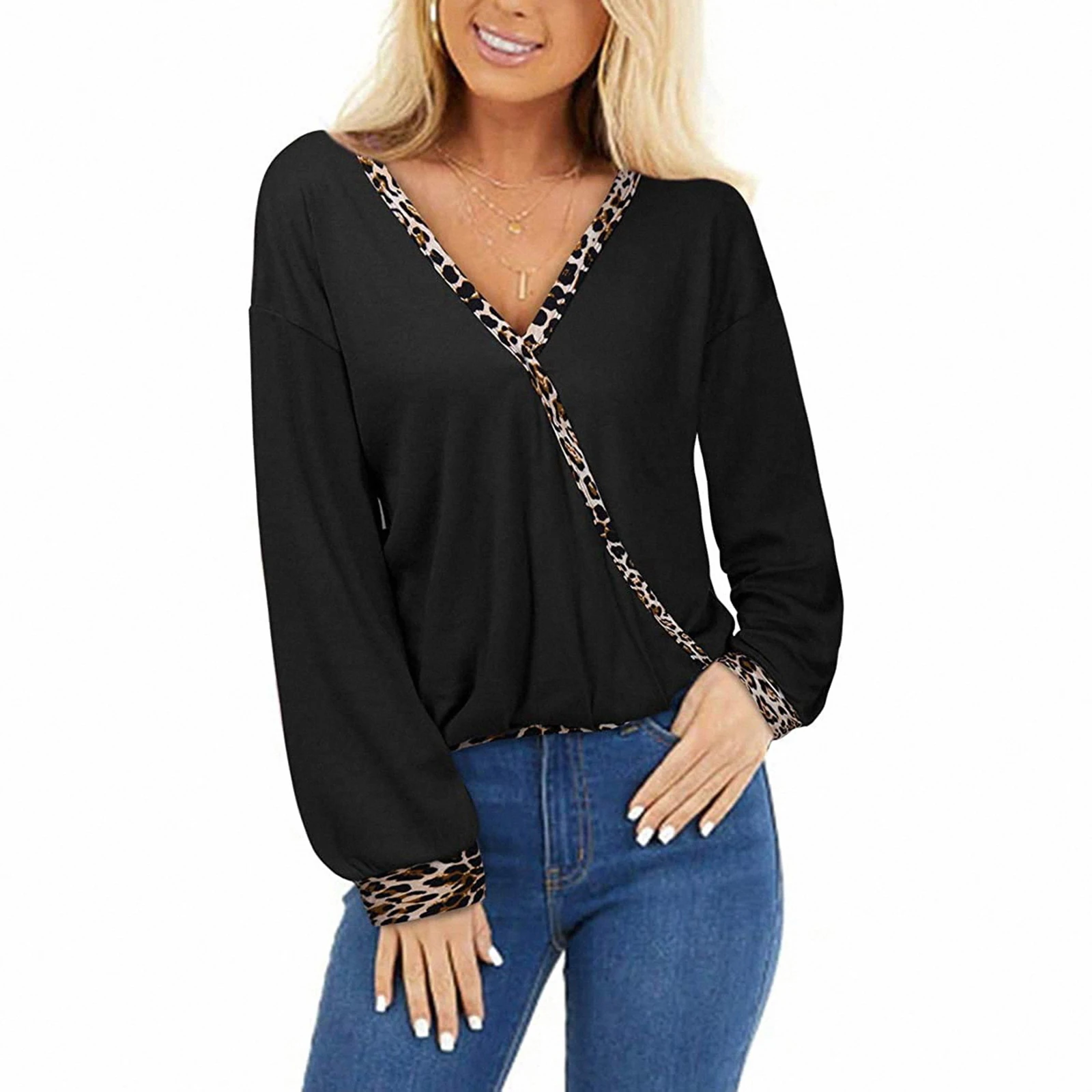 Women's Fall Shirt, Leopard Top, Patchwork Elastic Party Clothes V-Neck Long Sleeve Loose Warm Pleated Pullover
Women's Fall Shirt, Leopard Top, Patchwork Elastic Party Clothes V-Neck Long Sleeve Loose Warm Pleated Pullover