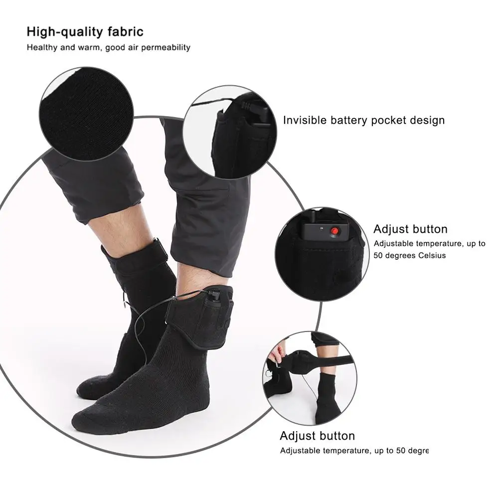 Thermal Cotton Heated Socks Sport Ski Socks Winter Foot Warmer Electric Warming Sock Battery Power Men Women Heated Socks
Thermal Cotton Heated Socks Sport Ski Socks Winter Foot Warmer Electric Warming Sock Battery Power Men Women Heated Socks
