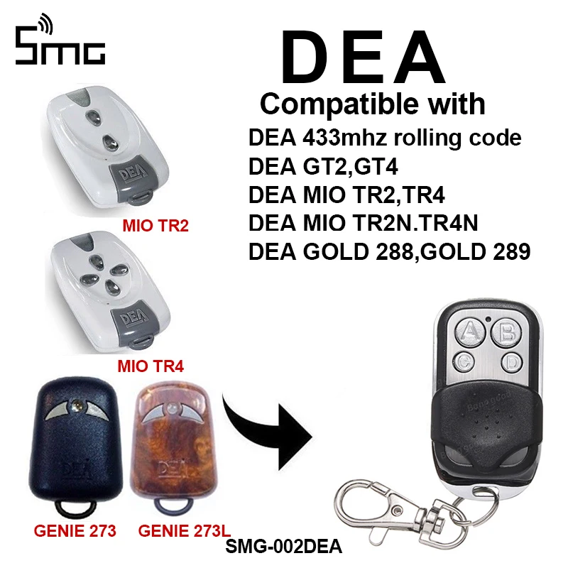 3pcs 433.92MHz remote control garage door for DEA MIO TR2 TR4 GT2 GT4 DEA MIO TR2 TR4 DEA TR2N TR4N GOLD 288 289 Rolling code
3pcs 433.92MHz remote control garage door for DEA MIO TR2 TR4 GT2 GT4 DEA MIO TR2 TR4 DEA TR2N TR4N GOLD 288 289 Rolling code