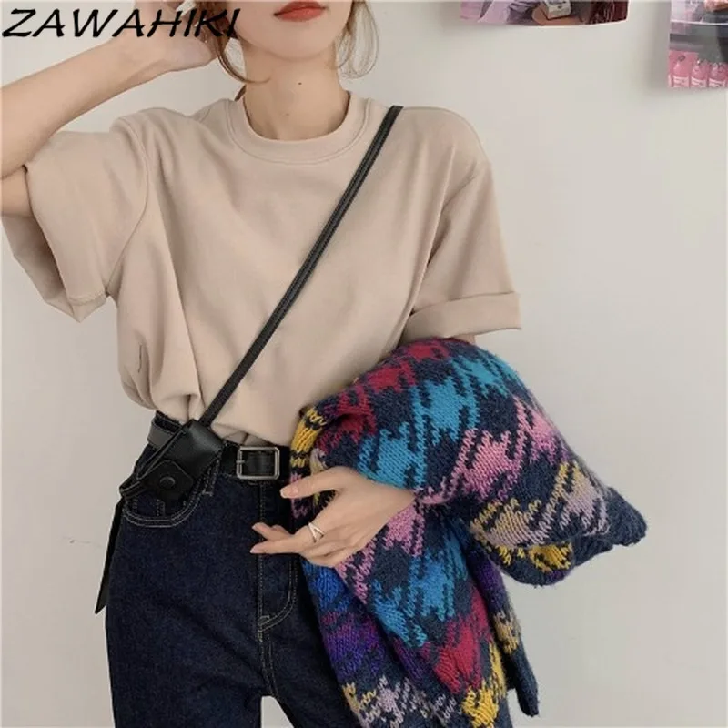 ZAWAHIKI Solid Korean Casual Women T-shirts 2021 Spring Summer O-neck Tee Short Sleeve Loose Fashion All Match Ropa Mujer
ZAWAHIKI Solid Korean Casual Women T-shirts 2021 Spring Summer O-neck Tee Short Sleeve Loose Fashion All Match Ropa Mujer