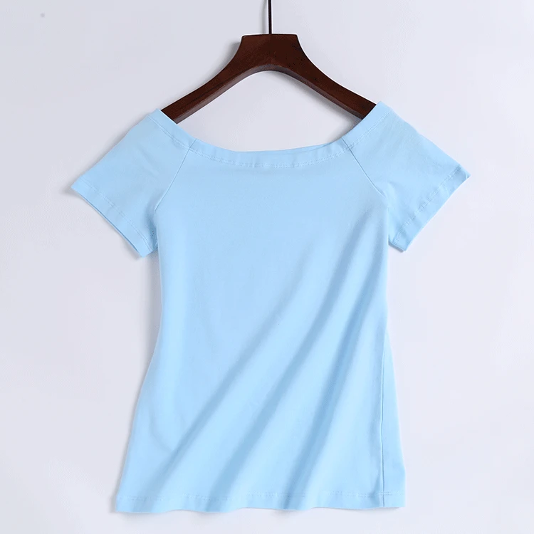 Summer Short Sleeve Women Off Shoulder Top Girl Slash Neck Slim Fit T-shirt Cotton Sky Blue Tshirt Oversized Female Cute T Shirt
Summer Short Sleeve Women Off Shoulder Top Girl Slash Neck Slim Fit T-shirt Cotton Sky Blue Tshirt Oversized Female Cute T Shirt