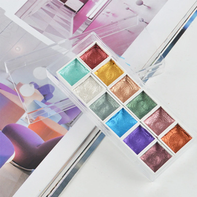 12 Colors Solid Watercolor Paints Set Textured Pearlescent Pigment Metallic Glitter Acuarela Suit Portable Art Supplies
12 Colors Solid Watercolor Paints Set Textured Pearlescent Pigment Metallic Glitter Acuarela Suit Portable Art Supplies