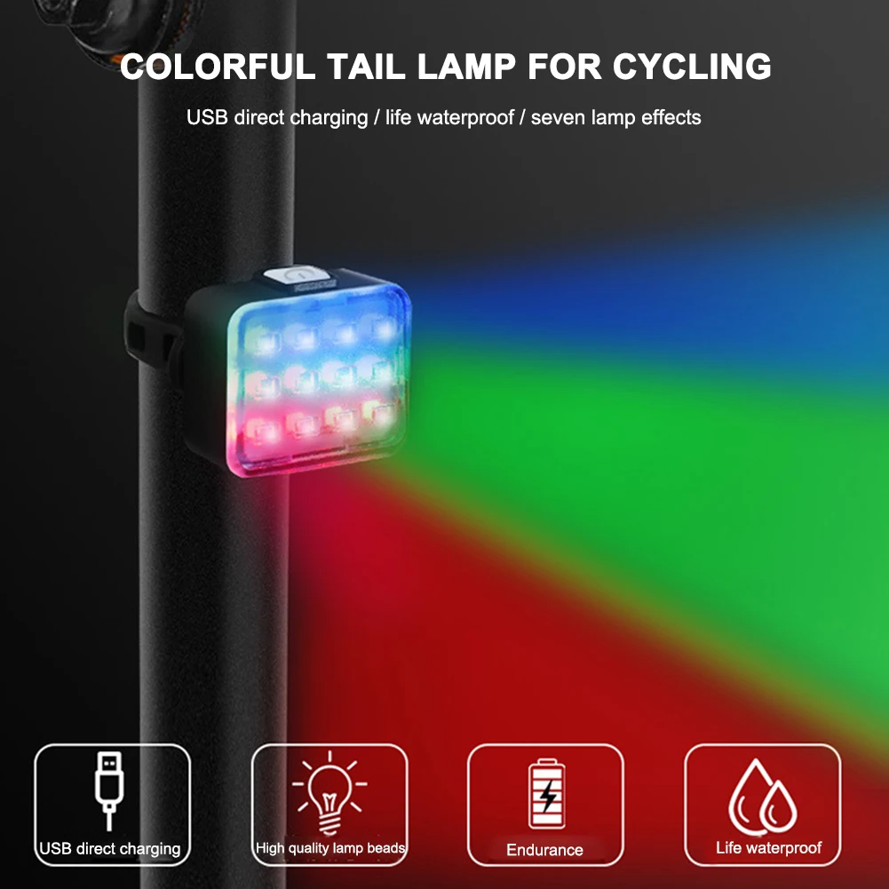 Bicycle Rear Light Colorful LED Bike Tail Light 7 Modes RGB USB Rechargeable Rainproof Rear Lights Lamp Warning Flash MTB Lights
Bicycle Rear Light Colorful LED Bike Tail Light 7 Modes RGB USB Rechargeable Rainproof Rear Lights Lamp Warning Flash MTB Lights