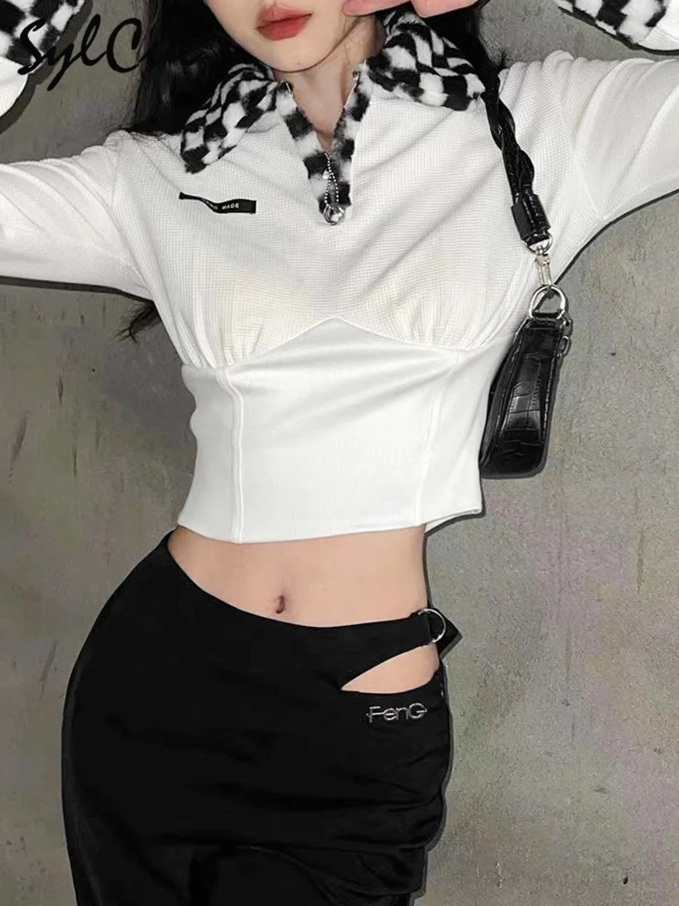 Sylcue Tight-Fitting Casual Design Black And White Plaid Fur Collar Niche Pure Desire Style Short Long-Sleeved Women's Top
Sylcue Tight-Fitting Casual Design Black And White Plaid Fur Collar Niche Pure Desire Style Short Long-Sleeved Women's Top
