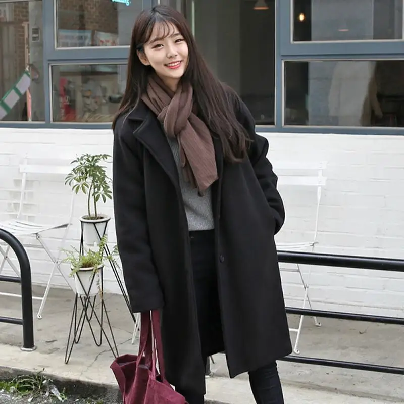 Women Autumn Winter Black Straight Loose Long Woolen Coat Female Button up Overcoat cardigan outerwear 
Women Autumn Winter Black Straight Loose Long Woolen Coat Female Button up Overcoat cardigan outerwear