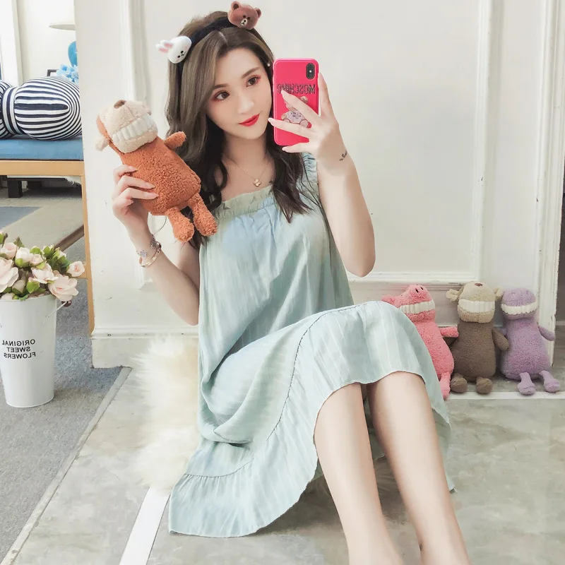 Женская пижама с принтом из хлопка, летняя ночная рубашка с подвязками и лямкой на шее, Повседневная Ночная рубашка для девочек 
Женская пижама с принтом из хлопка, летняя ночная рубашка с подвязками и лямкой на шее, Повседневная Ночная рубашка для девочек