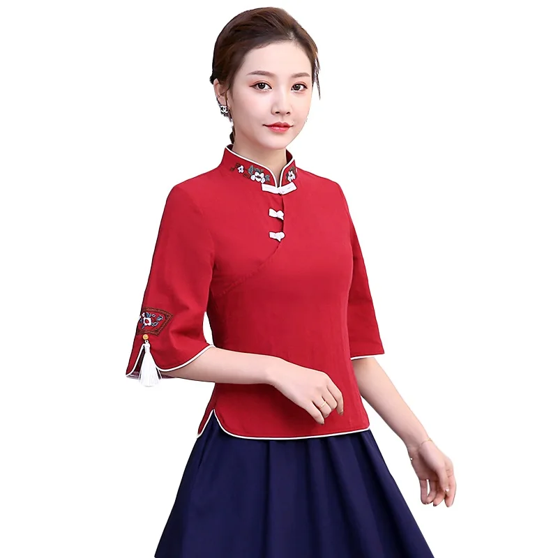 Cheongsam Top Chinese Style Clothing Women Embroidery Hanfu Shirt Tang Suit Mandarin Collar Blouse Ladies Chinese Tops
Cheongsam Top Chinese Style Clothing Women Embroidery Hanfu Shirt Tang Suit Mandarin Collar Blouse Ladies Chinese Tops