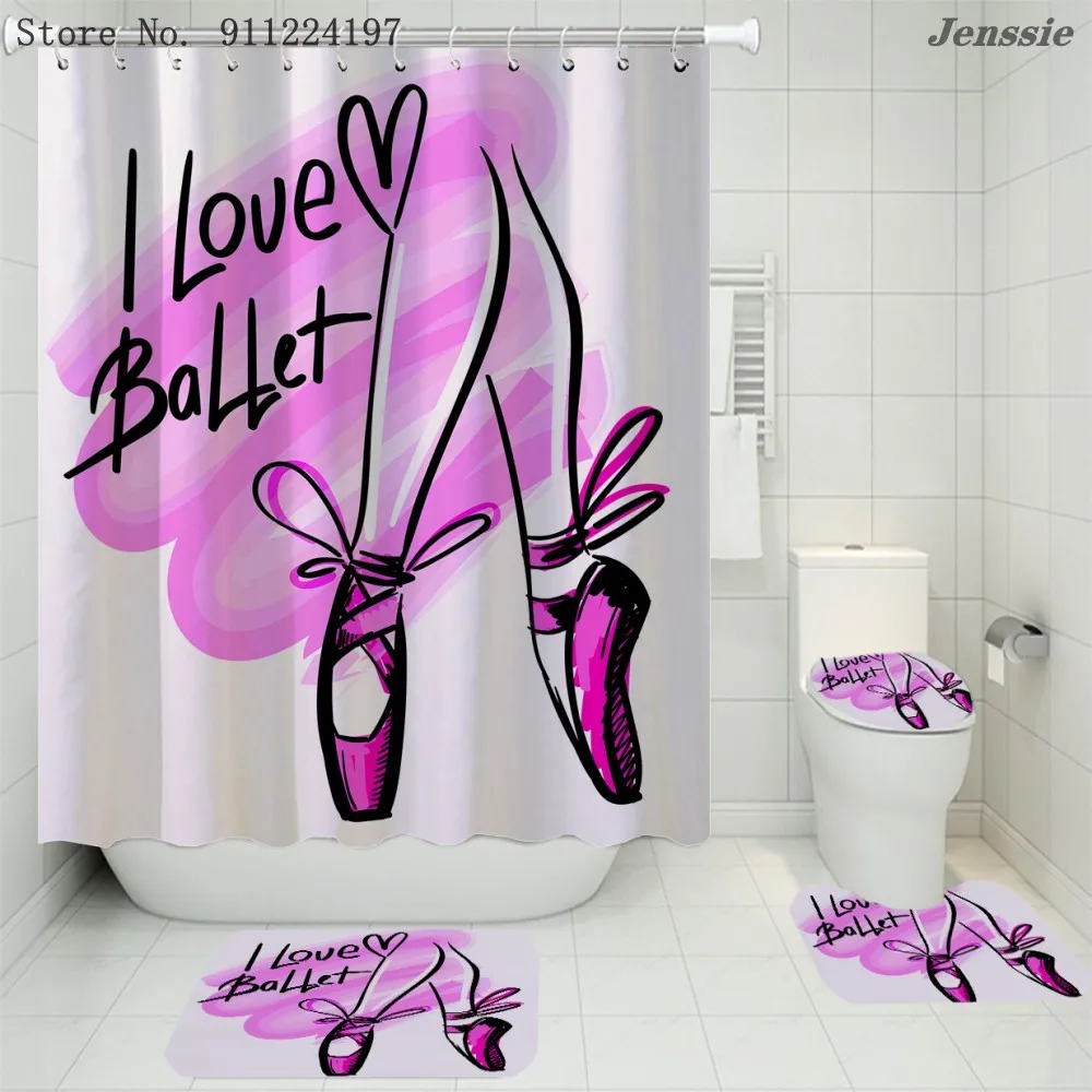 Four-piece Ballet Girl Printed Shower Curtain Set With Hooks Bath Mat Cartoon Waterproof Bath Curtain Toilet Lid Cover Carpet
Four-piece Ballet Girl Printed Shower Curtain Set With Hooks Bath Mat Cartoon Waterproof Bath Curtain Toilet Lid Cover Carpet