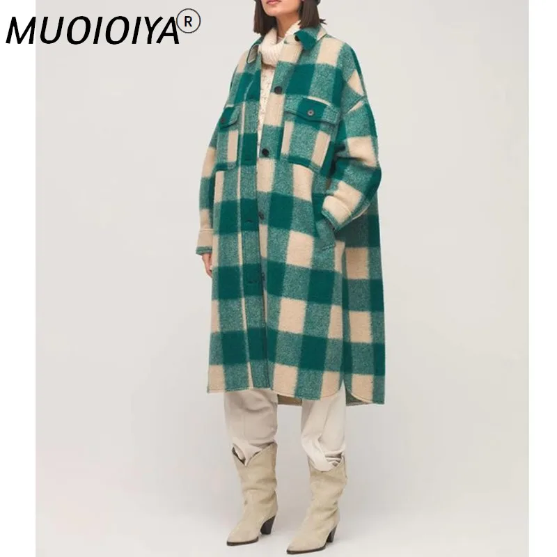 Back Women Woolen Mid-Length Coat 2021 Winter Single-Breasted Ladies Plaid Long Sleeve Outwear Tops with Double Pockets
Back Women Woolen Mid-Length Coat 2021 Winter Single-Breasted Ladies Plaid Long Sleeve Outwear Tops with Double Pockets