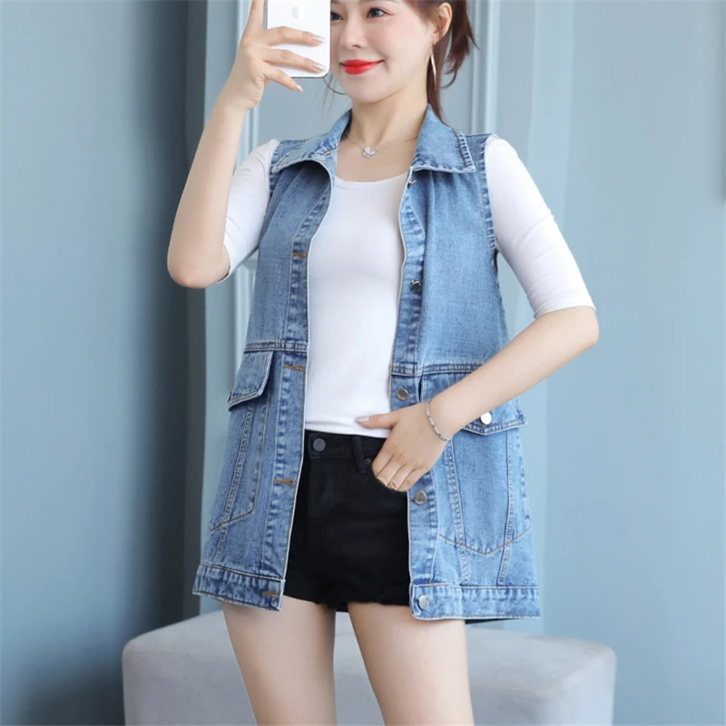 Classic Loose Mid-Length Denim Vest Women Plus Size 4XL Sleeveless Jean Jacket Casual Spring Big Pocket Waistcoat Female
Classic Loose Mid-Length Denim Vest Women Plus Size 4XL Sleeveless Jean Jacket Casual Spring Big Pocket Waistcoat Female