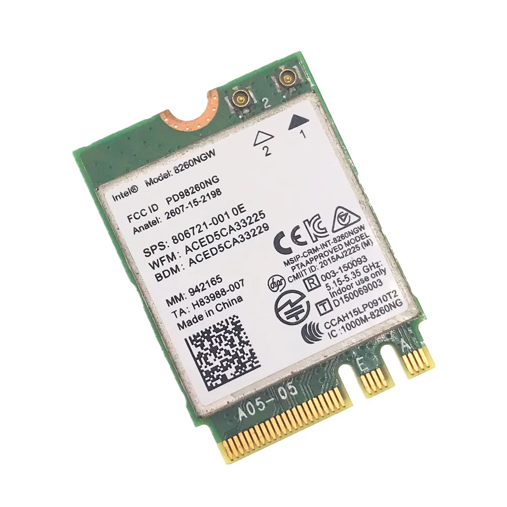 С антеннами + intel 8260NGW Wifi 867 Мбит/с NGFF 802.11ac 2 4G/5 ГГц 802.11a/b/g/n/ac Bluetooth-совместимая карта 4