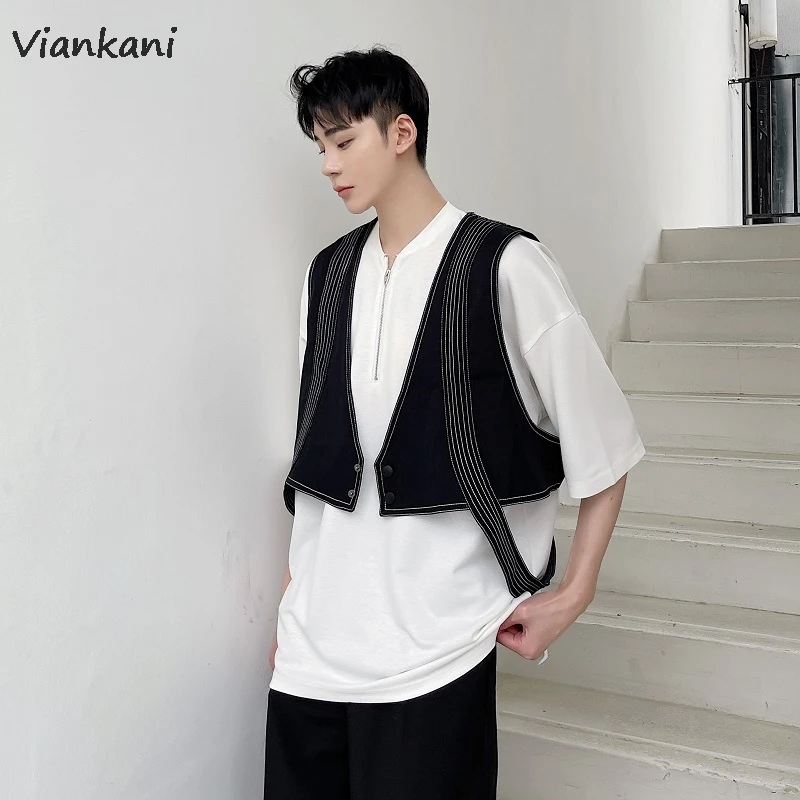 Men's Vest Harajuku Bright Line Ribbon Jackets Male Japan Korean Streetwear Show Sleeveless Vests Fashion Casual Man Clothing
Men's Vest Harajuku Bright Line Ribbon Jackets Male Japan Korean Streetwear Show Sleeveless Vests Fashion Casual Man Clothing
