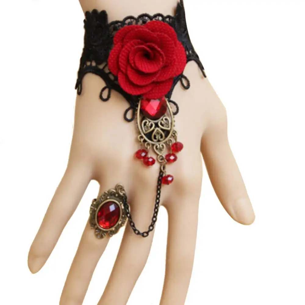Elegant Women Gothic Style Lace Rose Flower Bracelet with Adjustable Finger Ring Bracelet Lace Flower Gothic Style Wrist Decor
Elegant Women Gothic Style Lace Rose Flower Bracelet with Adjustable Finger Ring Bracelet Lace Flower Gothic Style Wrist Decor