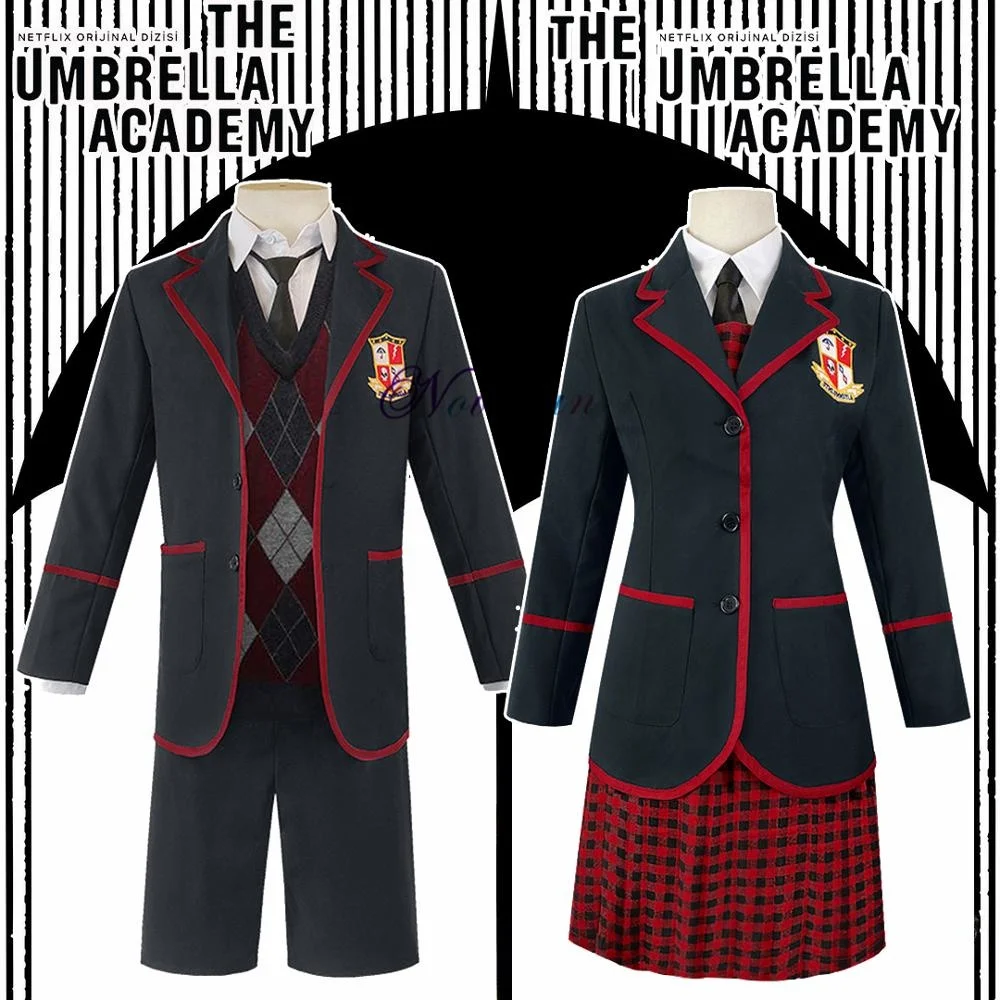 

Comics The Umbrella Academy New Cosplay Costume Men Woman Anime College School Uniform Jacket+Shirt+Dress