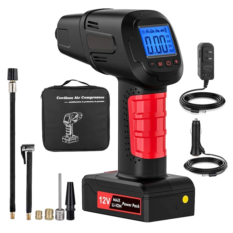 Портативный компрессор для шин, беспроводной насос с цифровым манометром, для автомобилей, мотоциклов, велосипедов 
Портативный компрессор для шин, беспроводной насос с цифровым манометром, для автомобилей, мотоциклов, велосипедов