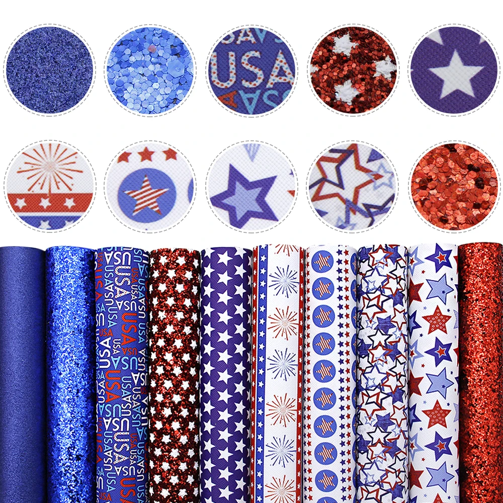 10 pcs/set 20*33cm Fourth of July Synthetic Leather Set Faux Leather Fabric for Bows,DIY Handmade Materials Crafts,1Yc10528 
10 pcs/set 20*33cm Fourth of July Synthetic Leather Set Faux Leather Fabric for Bows,DIY Handmade Materials Crafts,1Yc10528