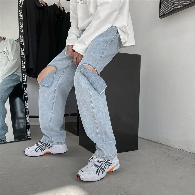 Summer Ripped Baggy Jeans Men's Fashion Blue Black Wide-leg Jeans Men Streetwear Loose Hip-hop Hole Straight Denim Trousers Mens
Summer Ripped Baggy Jeans Men's Fashion Blue Black Wide-leg Jeans Men Streetwear Loose Hip-hop Hole Straight Denim Trousers Mens