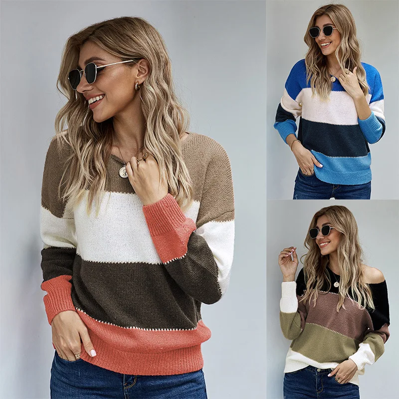 European And American Cross-Border Slim Sweater Ladies Warm Knitted Sweater Casual Pullover Spring High Neck Striped Sweater
European And American Cross-Border Slim Sweater Ladies Warm Knitted Sweater Casual Pullover Spring High Neck Striped Sweater