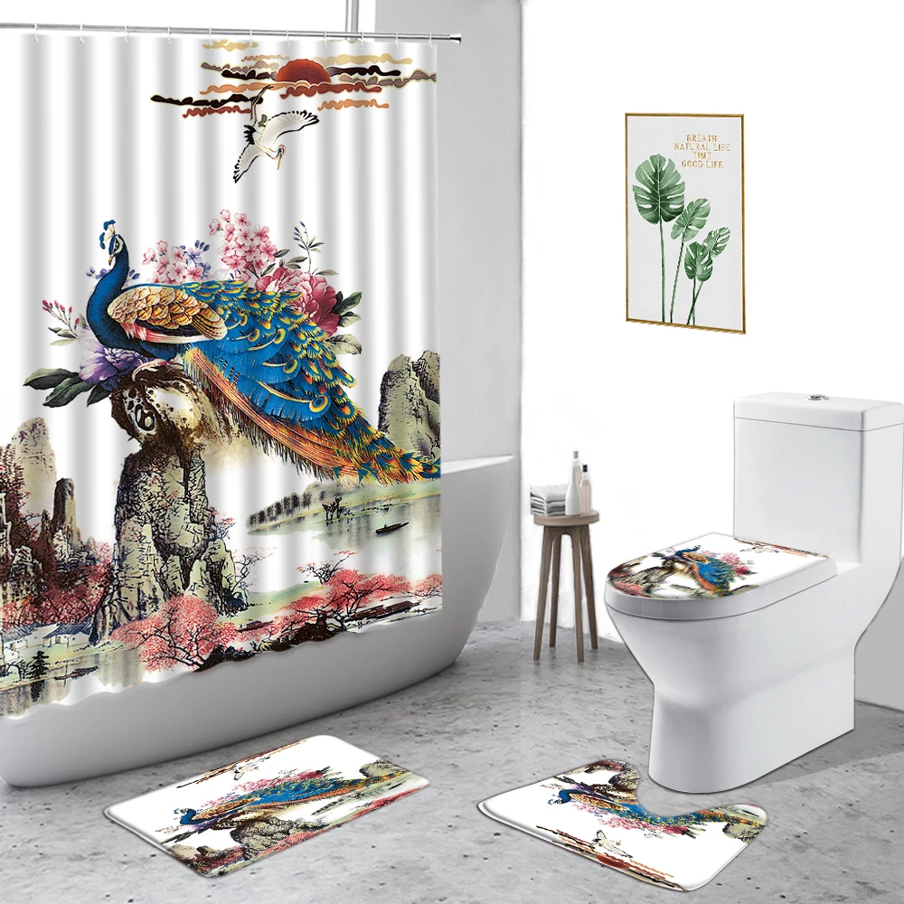 3D Chinese Style Flower Bird Landscape Shower Curtains Peacocks Peony Mountain Water Lotus Natural Scenery Bathroom 4-Piece Set
3D Chinese Style Flower Bird Landscape Shower Curtains Peacocks Peony Mountain Water Lotus Natural Scenery Bathroom 4-Piece Set