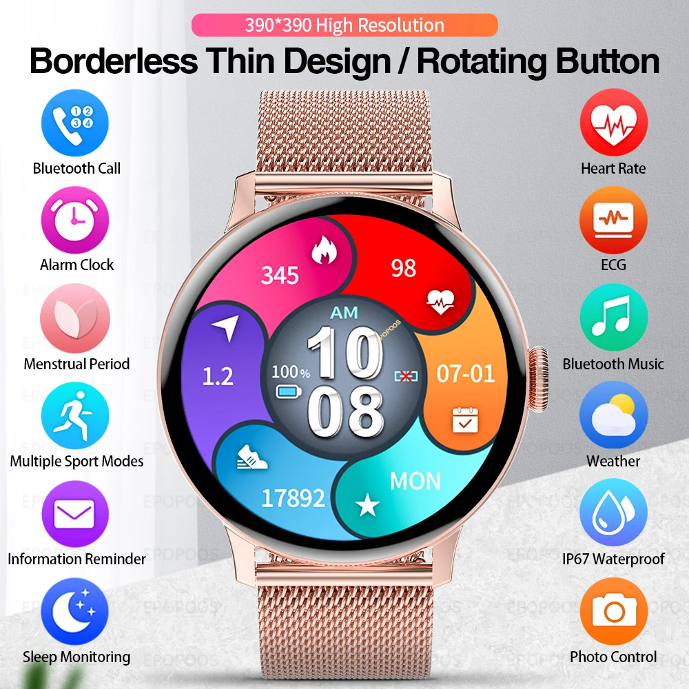 DIY dials 42mm Full touch 390*390 bluetooth call Women Smart Watch wireless charging rotary button Smartwatch For Samsung iPhone
DIY dials 42mm Full touch 390*390 bluetooth call Women Smart Watch wireless charging rotary button Smartwatch For Samsung iPhone
