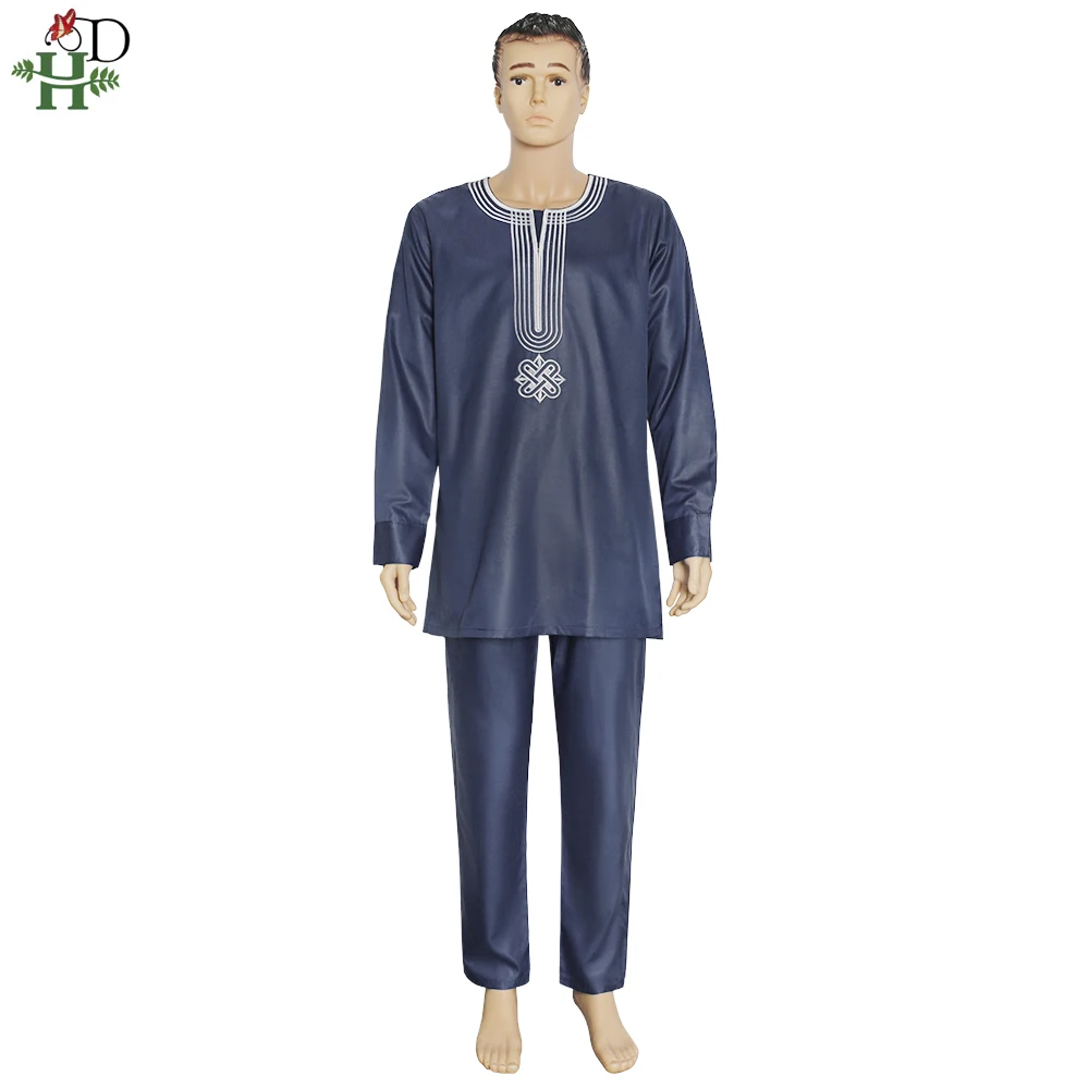 H&ampD African Agbada For Men Embroidery Bazin Dashiki Clothes Cover Shirt Pants 3 Pieces Mens Suit Formal Attire Bubu Robe PH3088 |