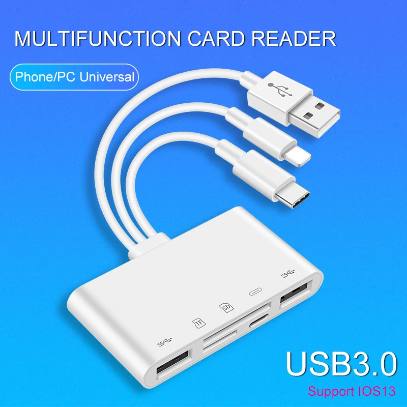 UTHAI C75 Новый 5 в 1 USB 3 0 адаптер для iPhone Android планшет SD/TF кардридер 500 мА поддержка IOS13