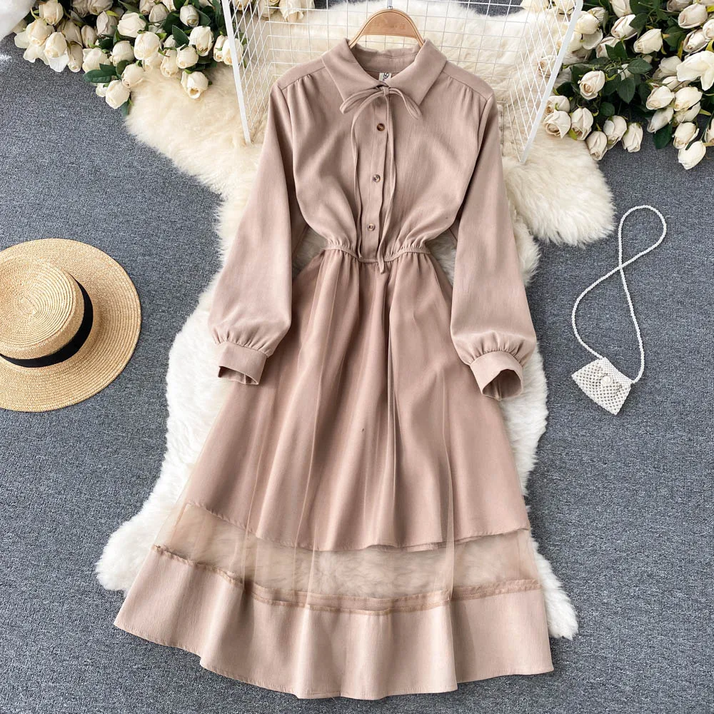 B877 Autumn and Winter Women New Fashion Lapel Lace Stitching Mesh Elegant Slim Waist A-line Casual Dress Long Sleeve Vestidos
B877 Autumn and Winter Women New Fashion Lapel Lace Stitching Mesh Elegant Slim Waist A-line Casual Dress Long Sleeve Vestidos