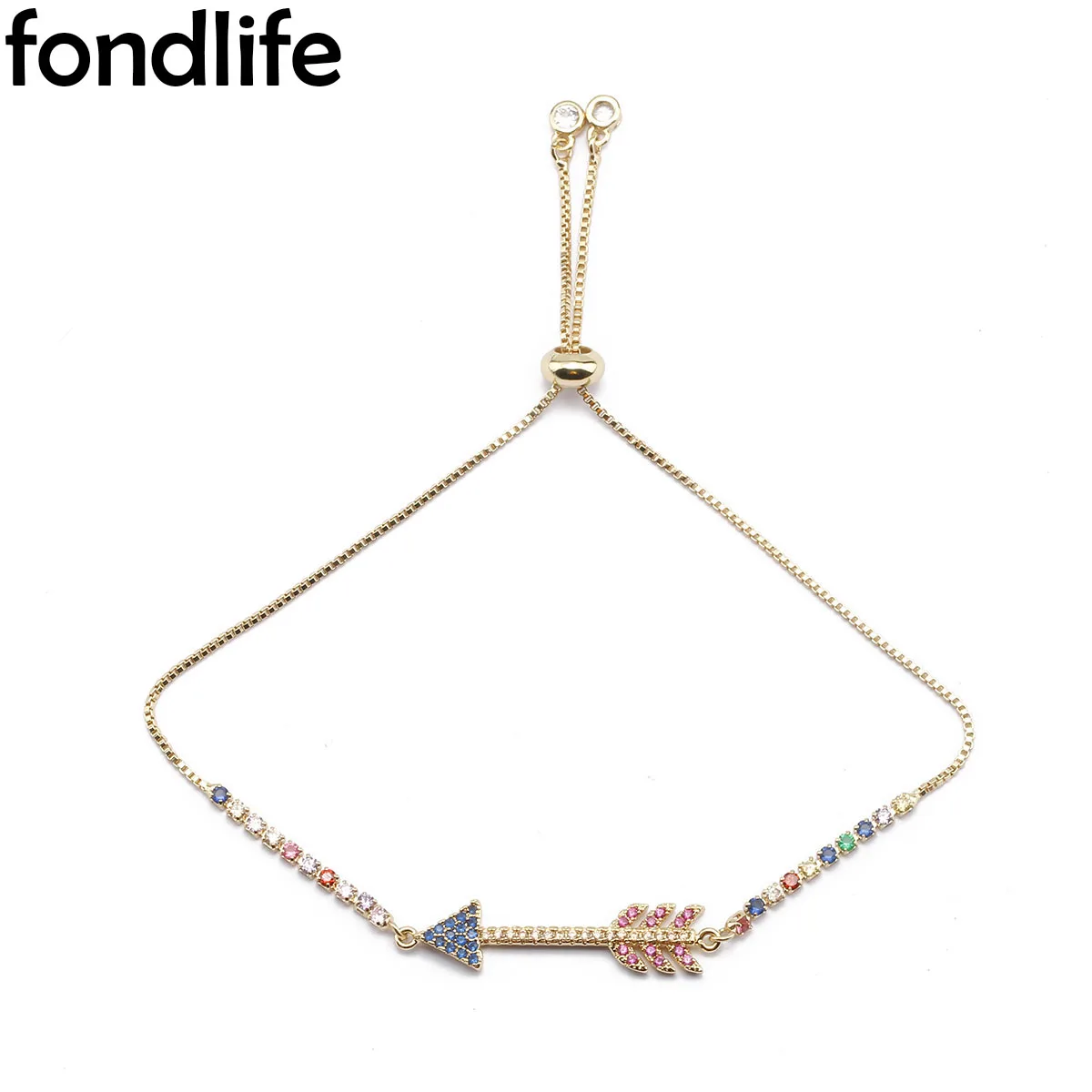 

6 Style Color Zircon Friendship Charm Bracelet For Women Trendy Arrowhead Cupid's Arrow Pendant Copper Gold Plated Jewelry Gift