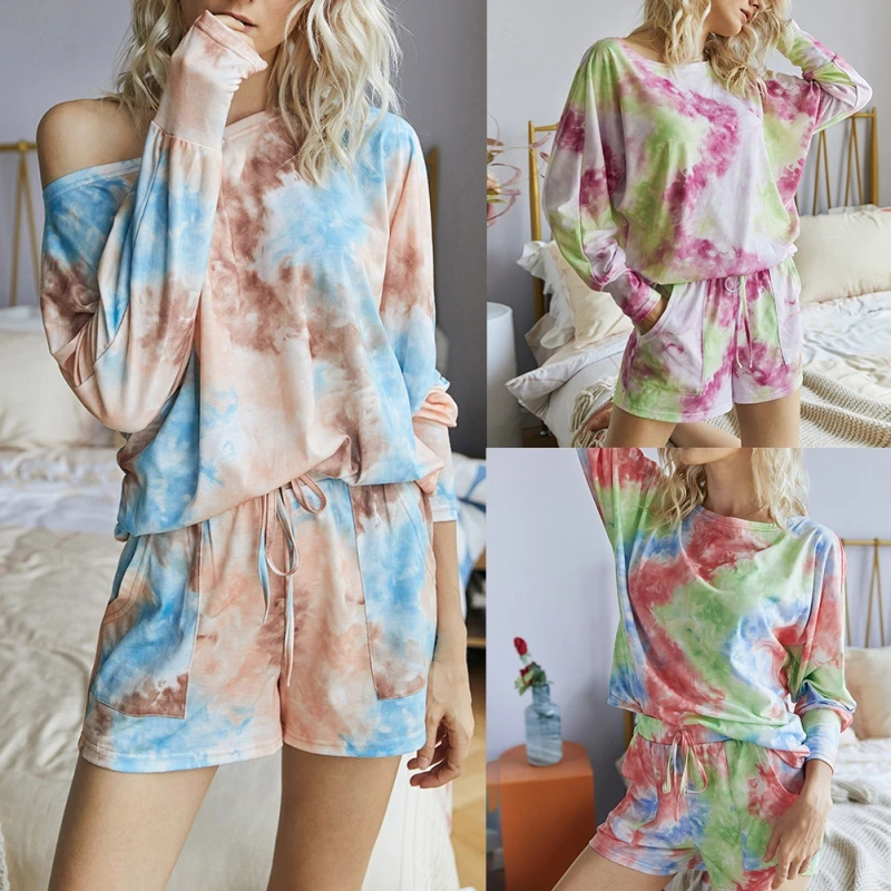 Women 2-Piece Outfit Sets Tie-dye Loose 7-point Sleeve Suit Round Neck Short Sleeve Top and Short Pants Set for Ladies
Women 2-Piece Outfit Sets Tie-dye Loose 7-point Sleeve Suit Round Neck Short Sleeve Top and Short Pants Set for Ladies