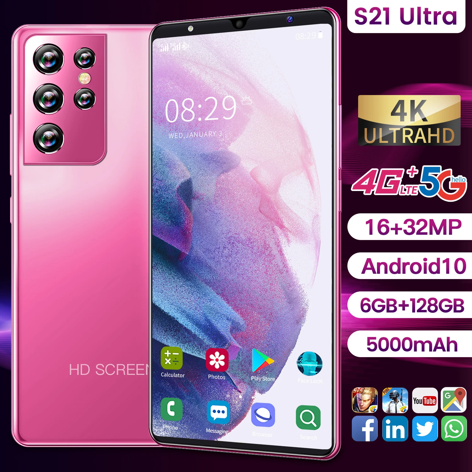 hot sale S21 Ultra 5.0 Inch Smartphones Global Version 16MP+32MP Full Screen 6GB+128GB 5000mAh face ID Android Camera Cell Phone
hot sale S21 Ultra 5.0 Inch Smartphones Global Version 16MP+32MP Full Screen 6GB+128GB 5000mAh face ID Android Camera Cell Phone