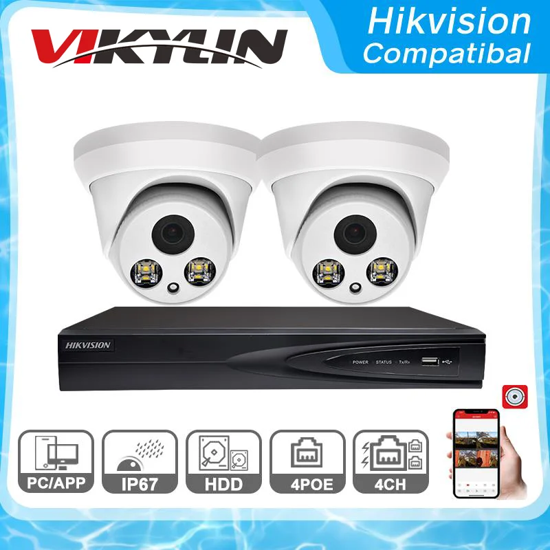 

Hikvision совместимые наборы 2 шт. 8MP POE IP-камера ColorVu & Hikvision 4CH POE NVR DS-7604NI-K1/4P Smart Home 4K система видеонаблюдения