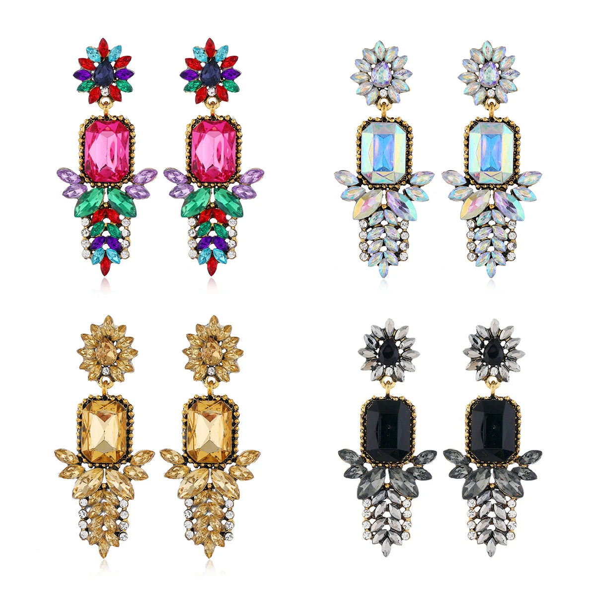 

IngeSight.Z Vintage Exaggerated Rhinestones Crystal Dangle Drop Earrings Punk Corlorful Rainbow Piercing Earrings Bijoux Jewelry