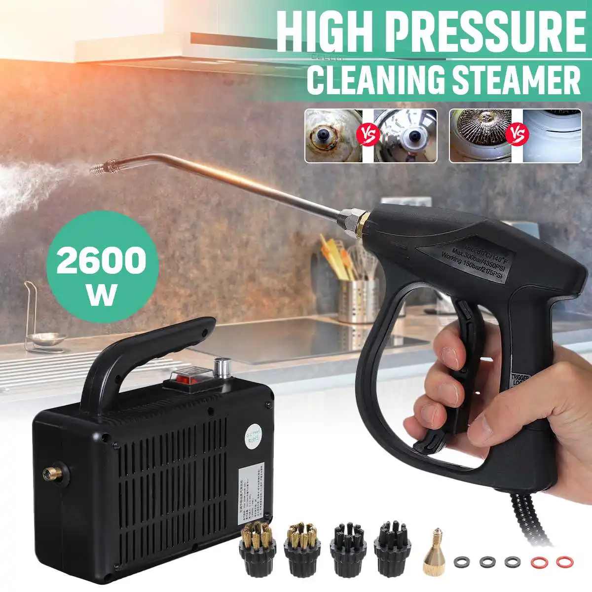 220V 2600W High Temperature Pressure Steam Cleaner for Rang Hood Air Conditioner Kitchen Home Handheld Sterilizer Disinfector
220V 2600W High Temperature Pressure Steam Cleaner for Rang Hood Air Conditioner Kitchen Home Handheld Sterilizer Disinfector