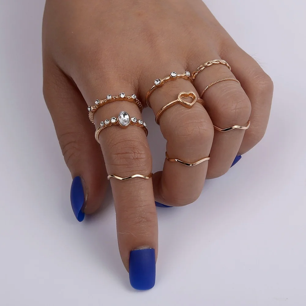 9 Pcs/set New Ring Set Trendy 2021 Temperament Hollow Out Love Set Auger Boho Rings Golden For Women Grunge Jewelry Wholesale
9 Pcs/set New Ring Set Trendy 2021 Temperament Hollow Out Love Set Auger Boho Rings Golden For Women Grunge Jewelry Wholesale