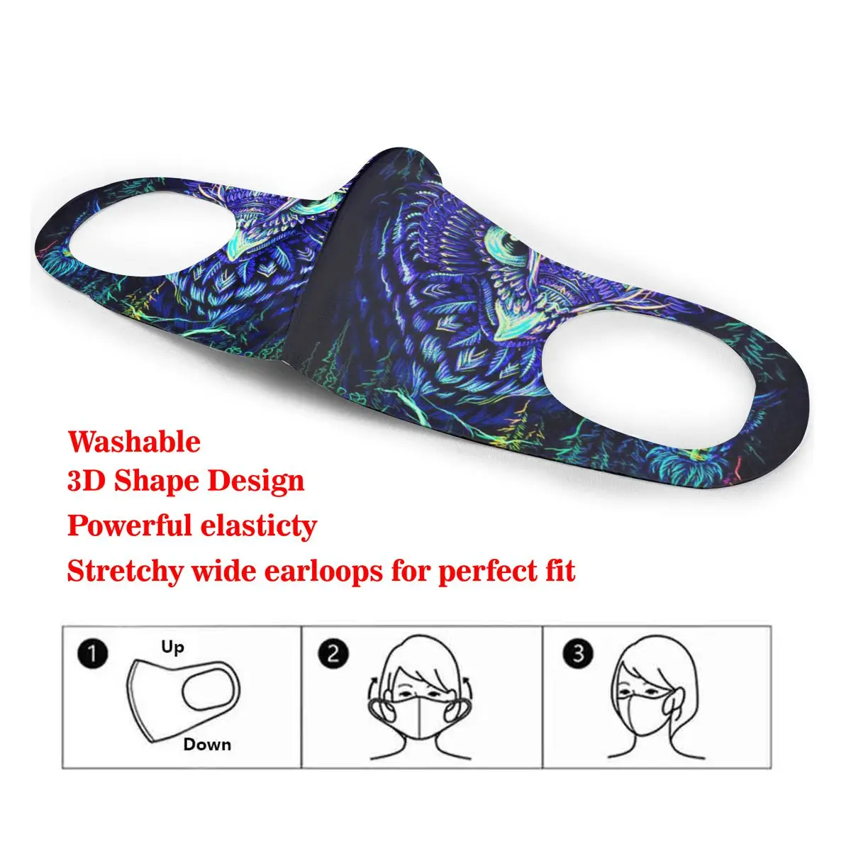 Fluorescent Black Light Owl Print Dust Mask Mouth-Muffle Washable Fabric Adult Protective Face Windproof 
Fluorescent Black Light Owl Print Dust Mask Mouth-Muffle Washable Fabric Adult Protective Face Windproof