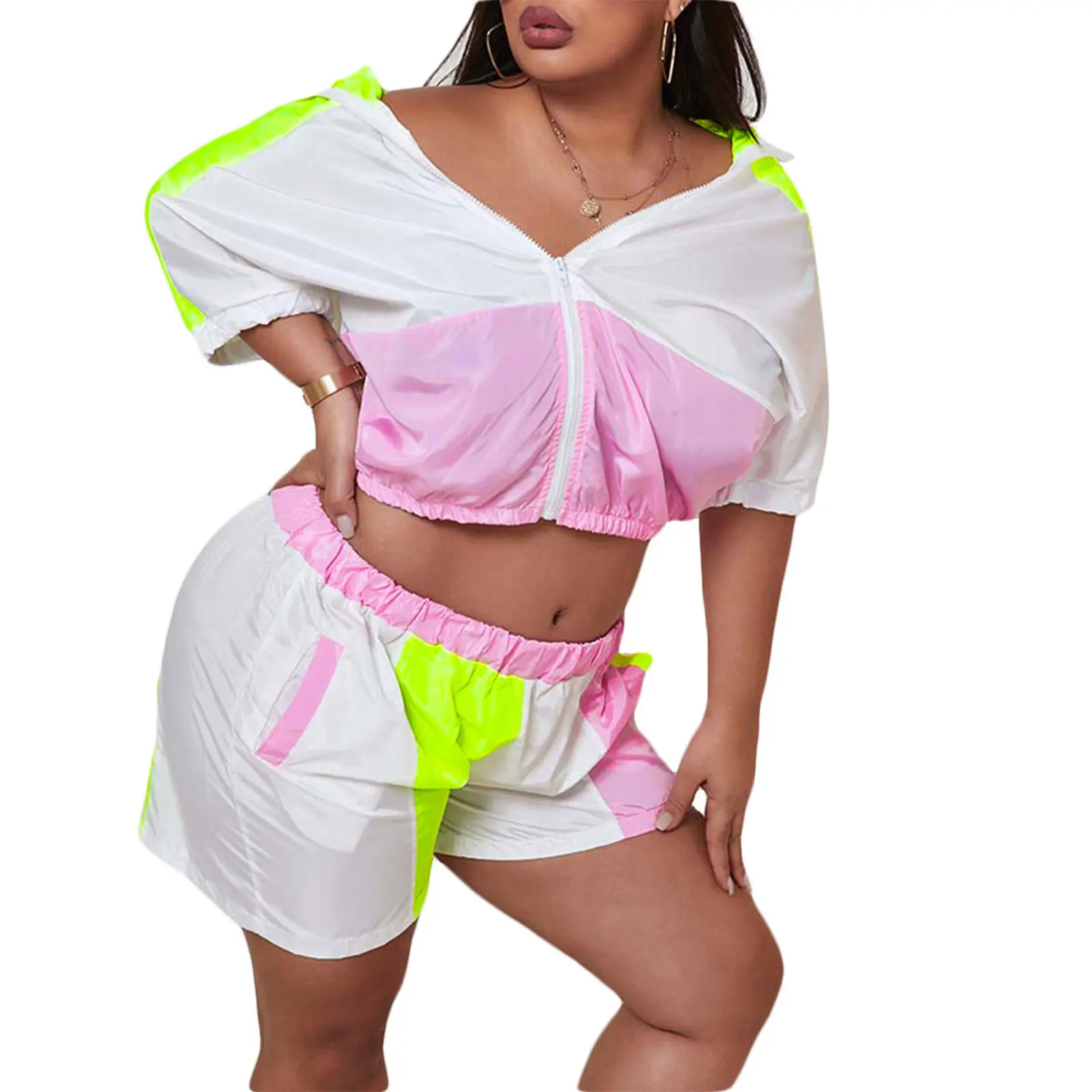 2Pcs Women Summer Tracksuits Match Color Turn-Down Collar Short Sleeves Zipper Tops Shorts for Girls Plus Size 5 Colors 3XL
2Pcs Women Summer Tracksuits Match Color Turn-Down Collar Short Sleeves Zipper Tops Shorts for Girls Plus Size 5 Colors 3XL