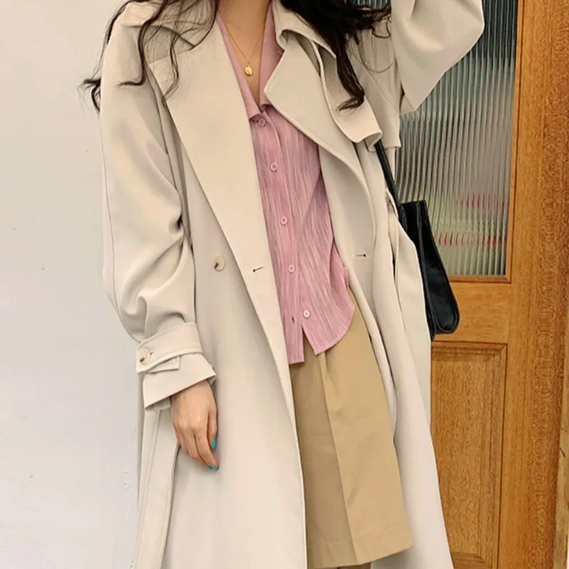 Women Long Trench Coat Spring Autumn Elegnat Lapel Tie Wide Loose Mid-length Windbreaker Korean Fashion Bandage Khaki Coats
Women Long Trench Coat Spring Autumn Elegnat Lapel Tie Wide Loose Mid-length Windbreaker Korean Fashion Bandage Khaki Coats