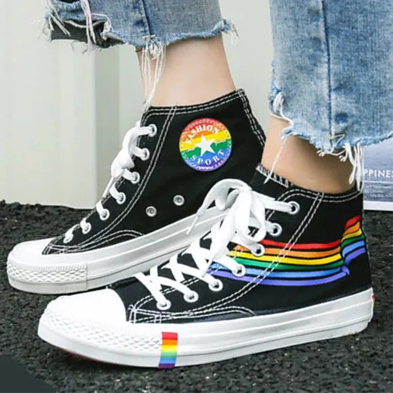 Designer rainbow canvas shoes casual high top sneakers mens platform espadrilles autumn sneakers man sports shoes
Designer rainbow canvas shoes casual high top sneakers mens platform espadrilles autumn sneakers man sports shoes