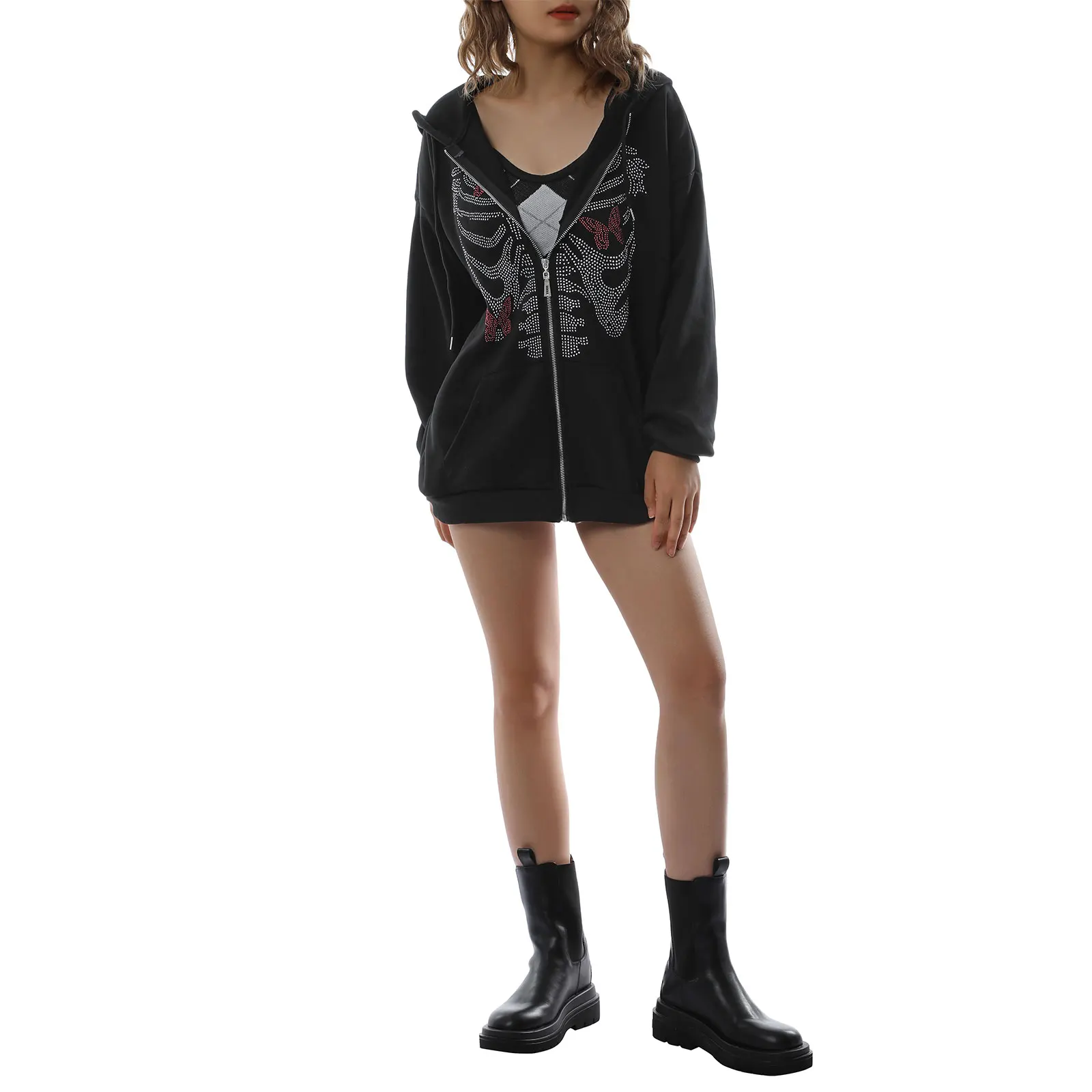 Hirigin 2021 Women Casual Long Sleeve Cardigan Fashion Rhinestone Butterfly Skull Print Zipper Hooded Sweatshirt Streetwear
Hirigin 2021 Women Casual Long Sleeve Cardigan Fashion Rhinestone Butterfly Skull Print Zipper Hooded Sweatshirt Streetwear