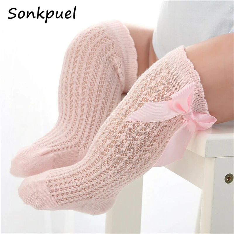 Носки с бантом летние весенние сетчатые носки для новорожденных девочек и детей