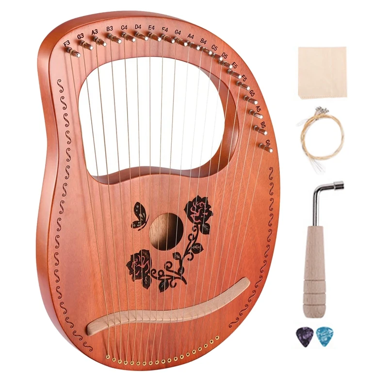 

19-струнная Lyre Harp красное дерево Lyre Harp с ключом для настройки как для детей, так и для взрослых, для начинающих музыкальных любителей Лучший п...