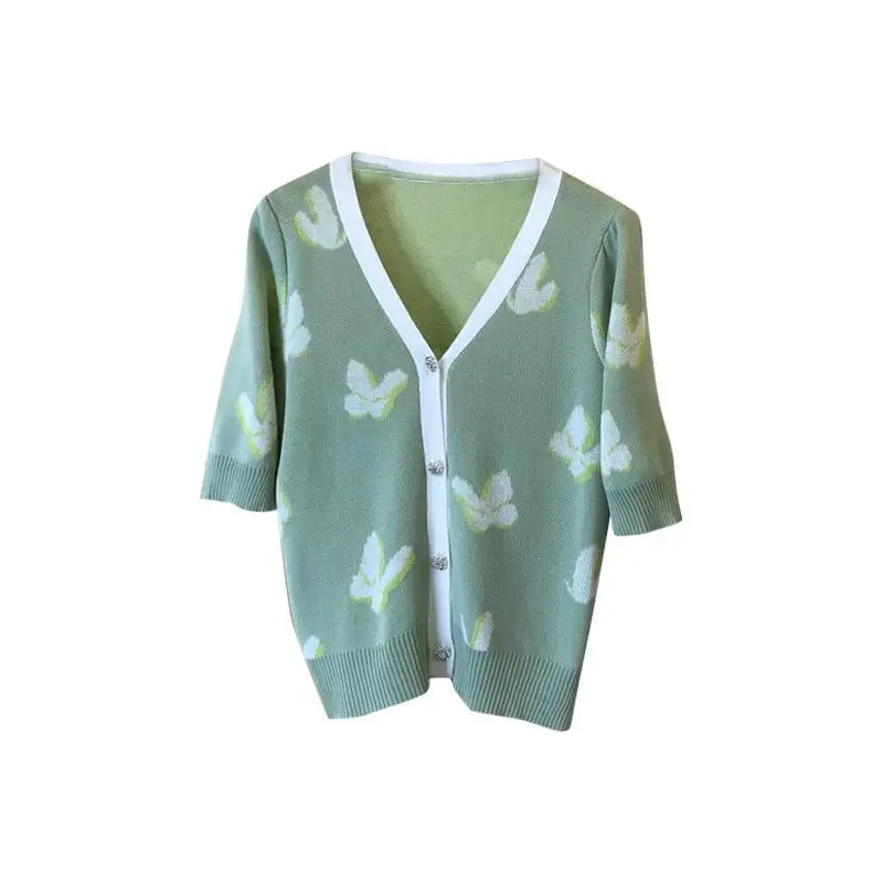 Bubble sleeve v-neck knitted cardigan women's summer thin loose slim short sleeve top
Bubble sleeve v-neck knitted cardigan women's summer thin loose slim short sleeve top