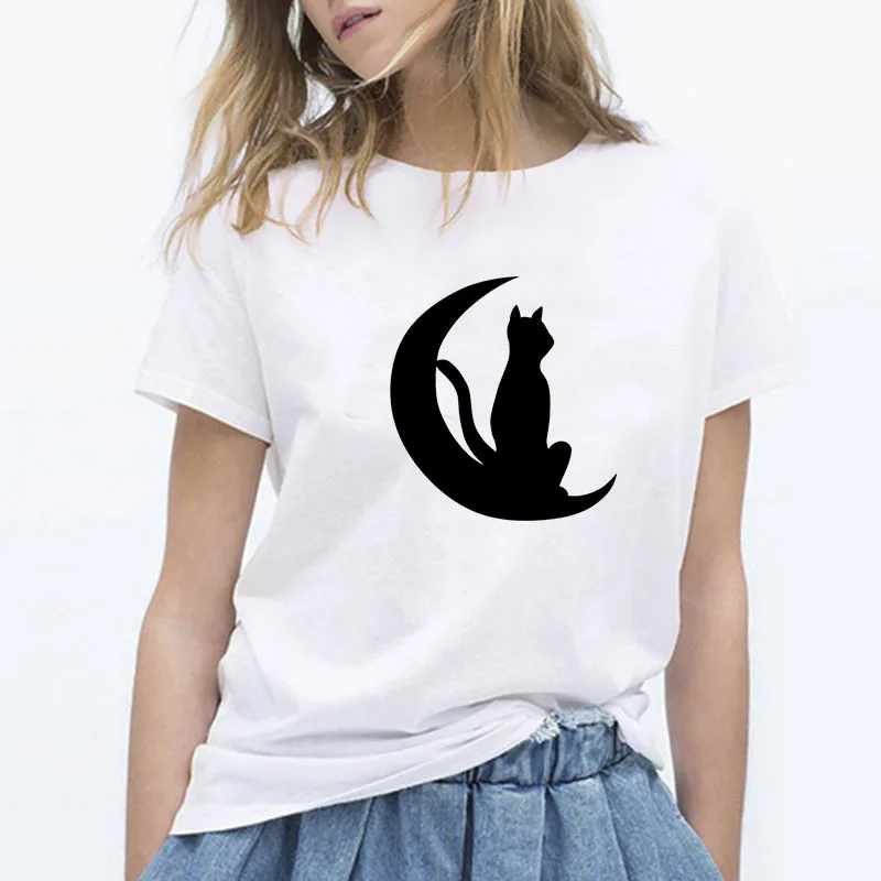 Naughty black cat street matching short sleeves popular new T-shirt men and women
Naughty black cat street matching short sleeves popular new T-shirt men and women