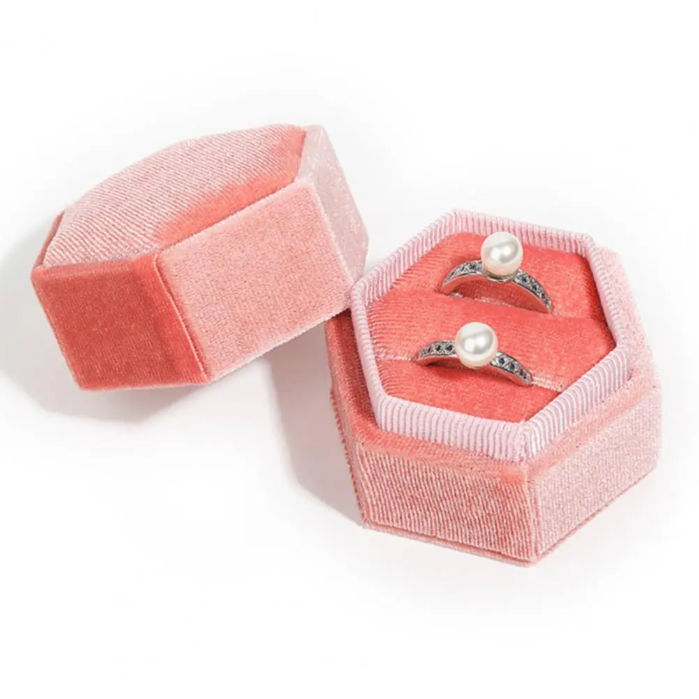 

Double Ring Case Hexagon Space-saving Delicate Hexagon Satin Cloth Edges Ring Holder Ring Box for Wedding Ceremony