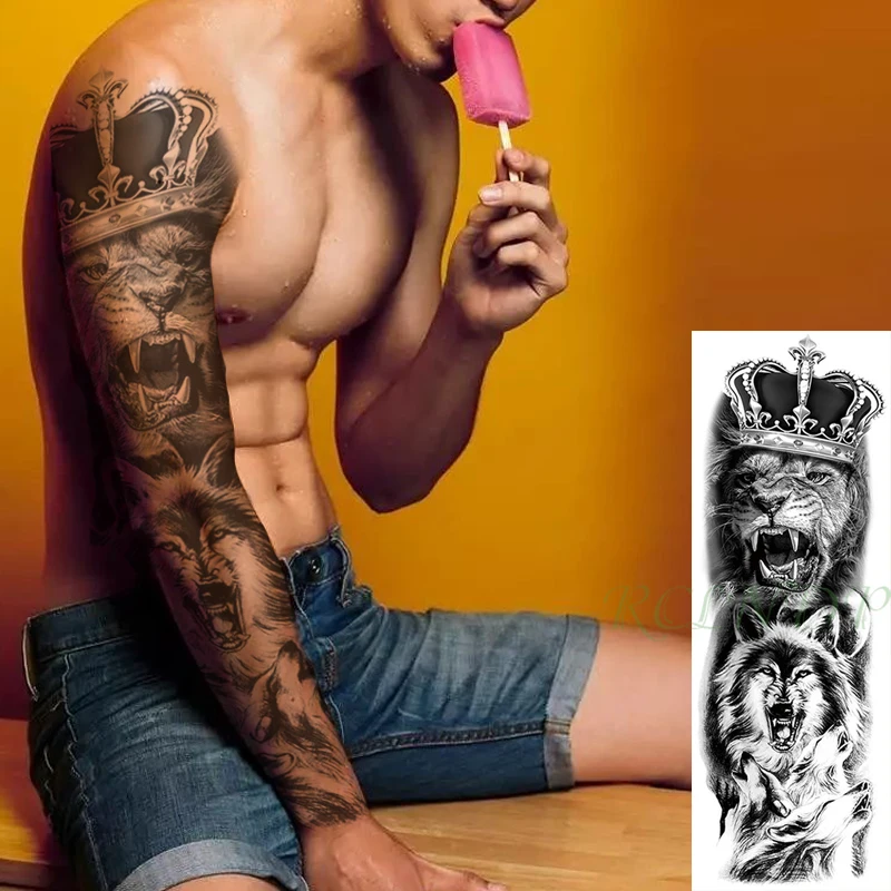 Waterproof Temporary Tattoo Sticker Crown Roaring Lion Wolves Big Animal Full Arm Fake Tatto Flash Tatoo for Men Women
Waterproof Temporary Tattoo Sticker Crown Roaring Lion Wolves Big Animal Full Arm Fake Tatto Flash Tatoo for Men Women