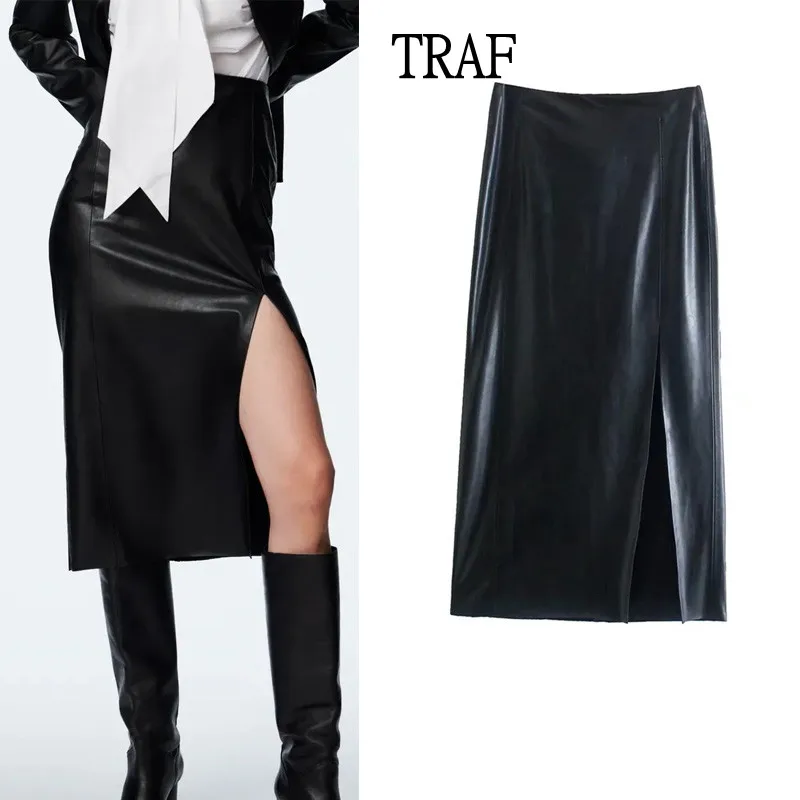 TRAF Woman 2021 Black PU Leather Skirt Fashion High Waist Split Skirt Office Lady Korean Fashion Pencil Zipper Midi Skirts
TRAF Woman 2021 Black PU Leather Skirt Fashion High Waist Split Skirt Office Lady Korean Fashion Pencil Zipper Midi Skirts