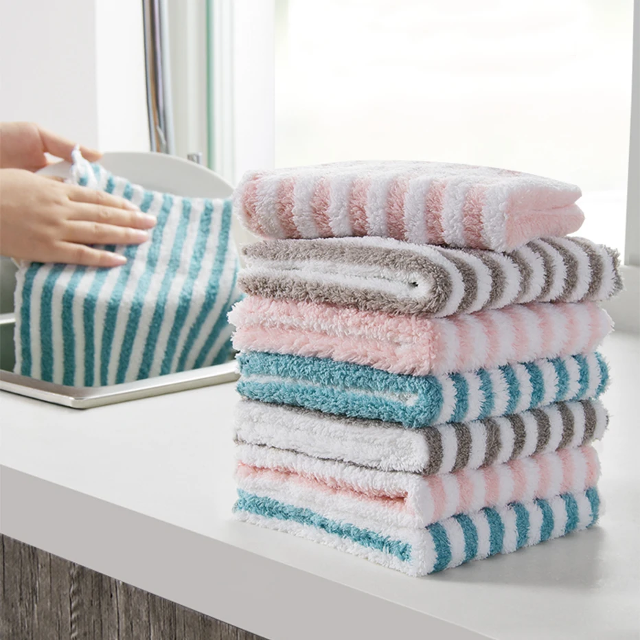 Stripe Dish Clean Towel Coral Fleece Highly Absorbent Wipe Cloths Kitchen Dish Pot Cups Cleaning Rag Scouring Pad
Stripe Dish Clean Towel Coral Fleece Highly Absorbent Wipe Cloths Kitchen Dish Pot Cups Cleaning Rag Scouring Pad