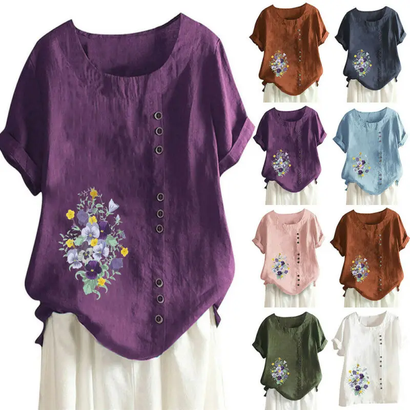 Female Tops Summer Loose Vintage T-shirt Women Ladies Short Sleeve T-Shirt Short Sleeve Tops Tunic Floral Printed Buttons
Female Tops Summer Loose Vintage T-shirt Women Ladies Short Sleeve T-Shirt Short Sleeve Tops Tunic Floral Printed Buttons